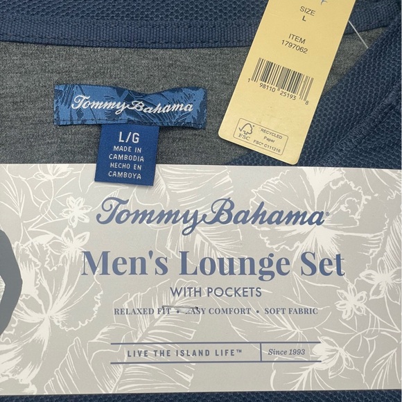 Tommy Bahama Men's Long Lounge Set Size: L or XL Blue and Gray - Picture 4 of 12
